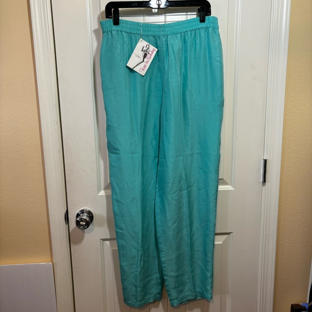 Diane Von Furstenberg DVF Vintage SILK Aqua Palazzo Pull On Pants Small NWT C4